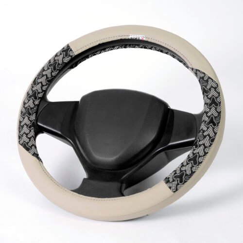 Soft X India Custom Fit Car Steering Cover Beige Black Jute Leather
