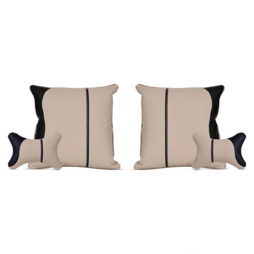 Soft X India Recron Filled Car Neck Pillow Cushion Beige Black Set