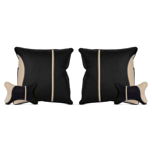 Soft X India Recron Filled Car Neck Pillow Cushion Black Beige Set