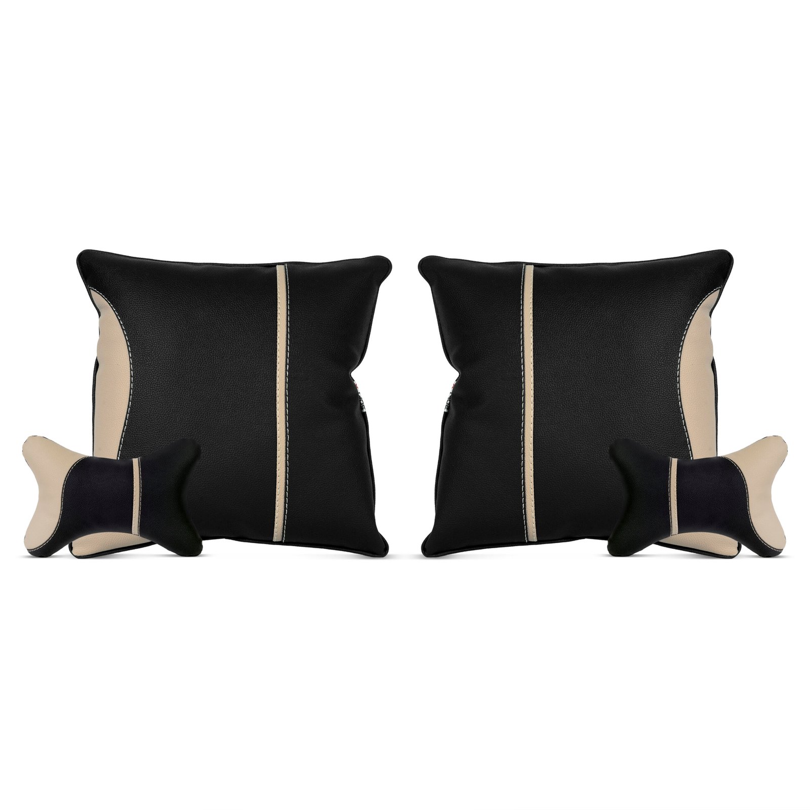 Soft X India Recron Filled Car Neck Pillow Cushion Black Beige Set