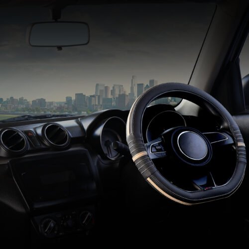 Soft X India Deluxe Custom Fit Car Steering Cover Black and Beige
