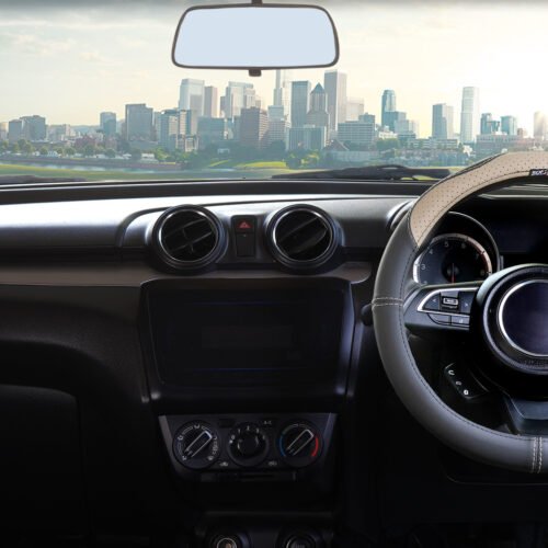 Custom Fit Car Steering Cover Soft X India Super Deluxe Black Beige